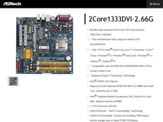 2Core1333DVI-2.66G driver download page on the ASRock site