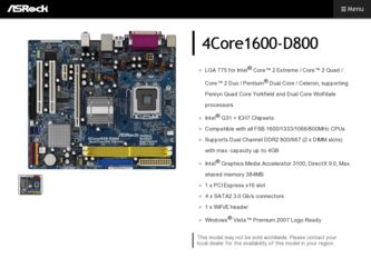 4Core1600-D800 driver download page on the ASRock site