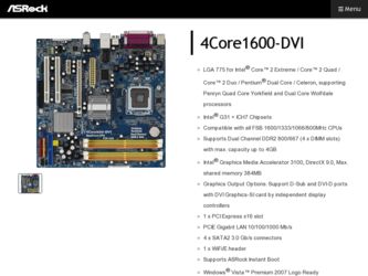 4Core1600-DVI driver download page on the ASRock site