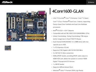 4Core1600-GLAN driver download page on the ASRock site