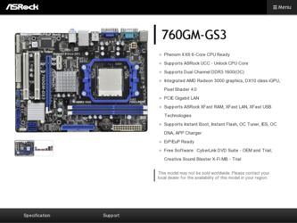 760GM-GS3 driver download page on the ASRock site