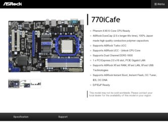 770iCafe driver download page on the ASRock site