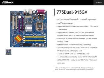 775Dual-915GV driver download page on the ASRock site