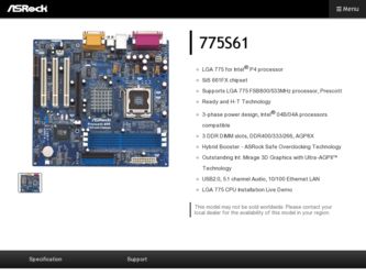 775S61 driver download page on the ASRock site