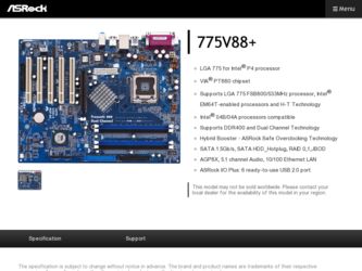 775V88 driver download page on the ASRock site