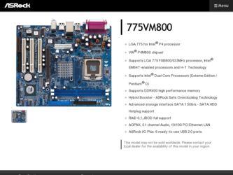 775VM800 driver download page on the ASRock site