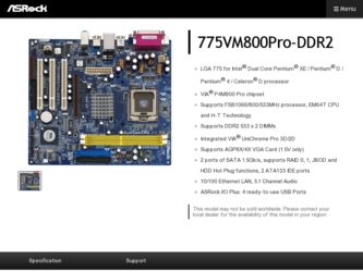 775VM800Pro-DDR2 driver download page on the ASRock site