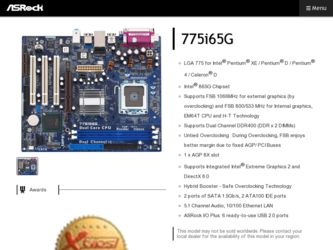 775i65G driver download page on the ASRock site