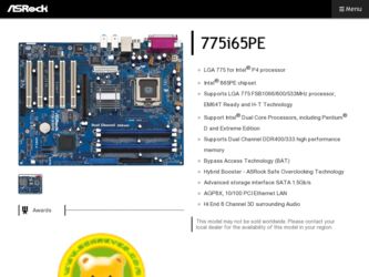 775i65PE driver download page on the ASRock site
