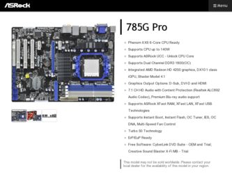 785G Pro driver download page on the ASRock site