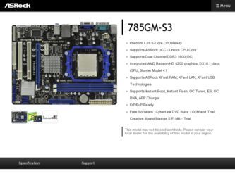 785GM-S3 driver download page on the ASRock site