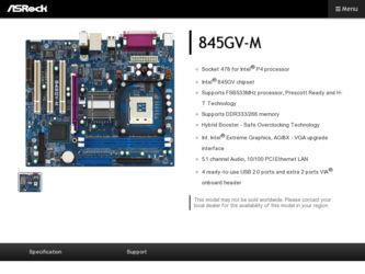845GV-M driver download page on the ASRock site