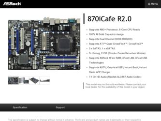 870iCafe R2.0 driver download page on the ASRock site