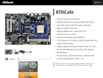 870iCafe driver download page on the ASRock site