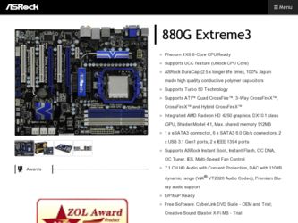 880G Extreme3 driver download page on the ASRock site