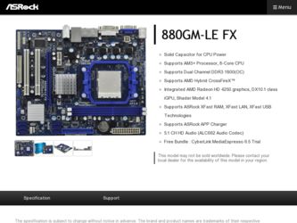 880GM-LE FX driver download page on the ASRock site