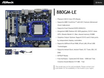 880GM-LE driver download page on the ASRock site