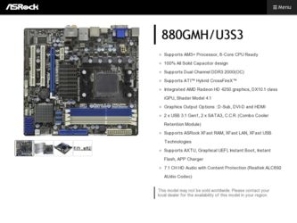 880GMH/U3S3 driver download page on the ASRock site