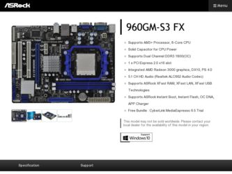960GM-S3 FX driver download page on the ASRock site