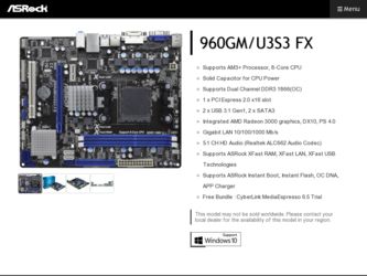 960GM/U3S3 FX driver download page on the ASRock site