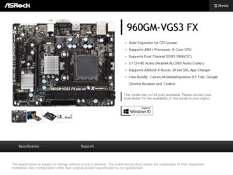 960GM-VGS3 FX driver download page on the ASRock site