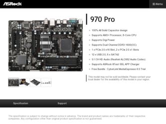 970 Pro driver download page on the ASRock site
