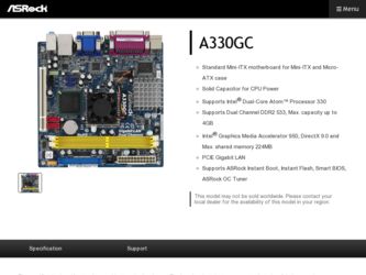 A330GC driver download page on the ASRock site