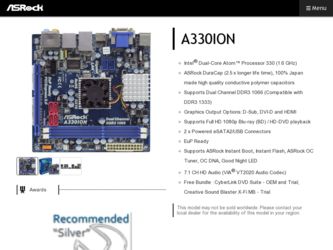A330ION driver download page on the ASRock site