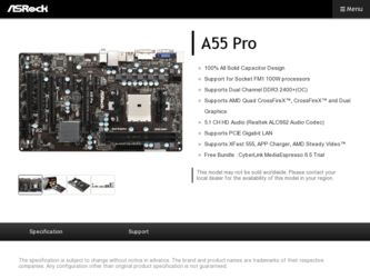 A55 Pro driver download page on the ASRock site