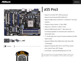 A55 Pro3 driver download page on the ASRock site