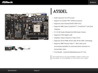A55DEL driver download page on the ASRock site