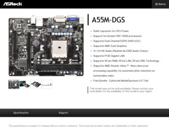 A55M-DGS driver download page on the ASRock site