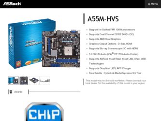 A55M-HVS driver download page on the ASRock site
