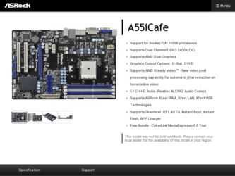 A55iCafe driver download page on the ASRock site