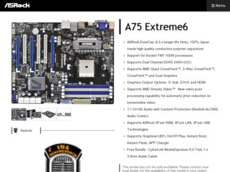 A75 Extreme6 driver download page on the ASRock site