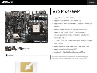 A75 Pro4/MVP driver download page on the ASRock site