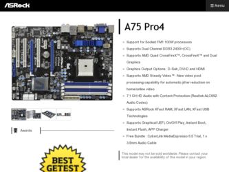 A75 Pro4 driver download page on the ASRock site