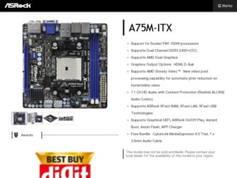 A75M-ITX driver download page on the ASRock site