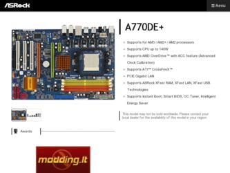A770DE driver download page on the ASRock site