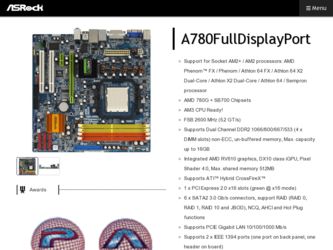 A780FullDisplayPort driver download page on the ASRock site