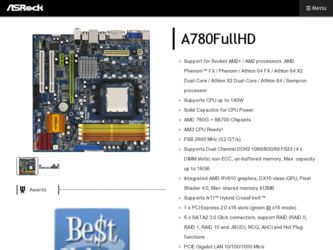 A780FullHD driver download page on the ASRock site