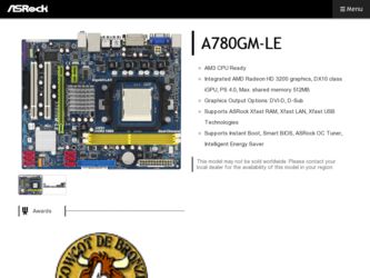 A780GM-LE driver download page on the ASRock site