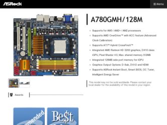 A780GMH/128M driver download page on the ASRock site