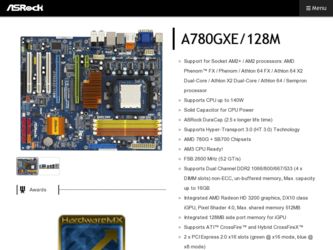 A780GXE/128M driver download page on the ASRock site