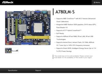 A780LM-S driver download page on the ASRock site