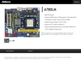 A780LM driver download page on the ASRock site