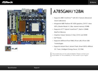 A785GMH/128M driver download page on the ASRock site