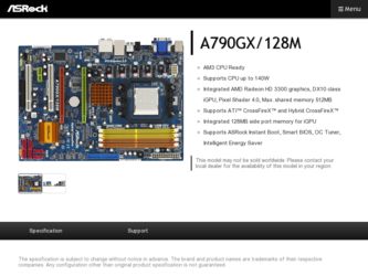 A790GX/128M driver download page on the ASRock site