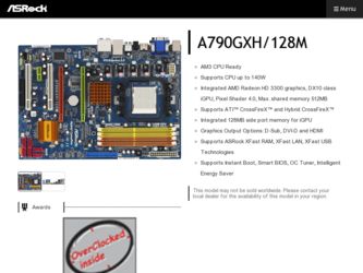 A790GXH/128M driver download page on the ASRock site