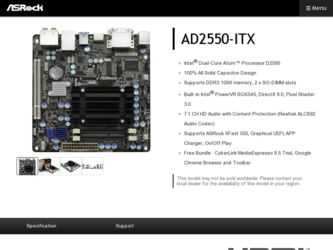 AD2550-ITX driver download page on the ASRock site